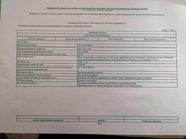 Участок 15 соток в г. Остров 